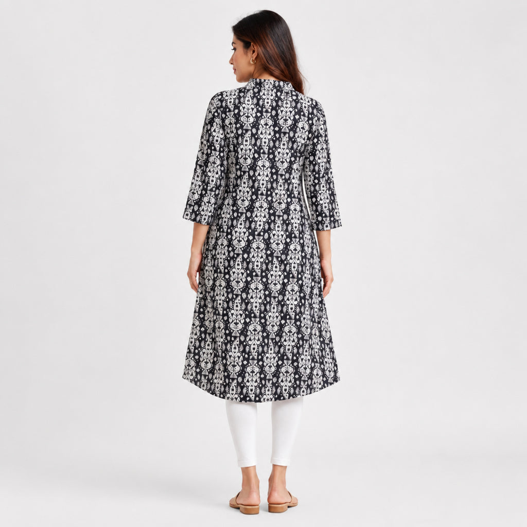 Women's Black Printed Kurta Pant Set-4