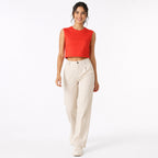 Women's Red Structured Shoulder Sleeveless Crop Top | Solid Minimal Statement Tee-1