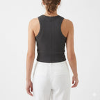 Women's Black Ribbed Sleeveless Crop Tank Top-2