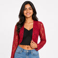 Women's Regal Maroon Sheer Floral Lace Shrug Blazer-1