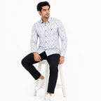 Men's Blue Wave Line Printed Full Sleeve Shirt | Modern Abstract Casual Shirt-3