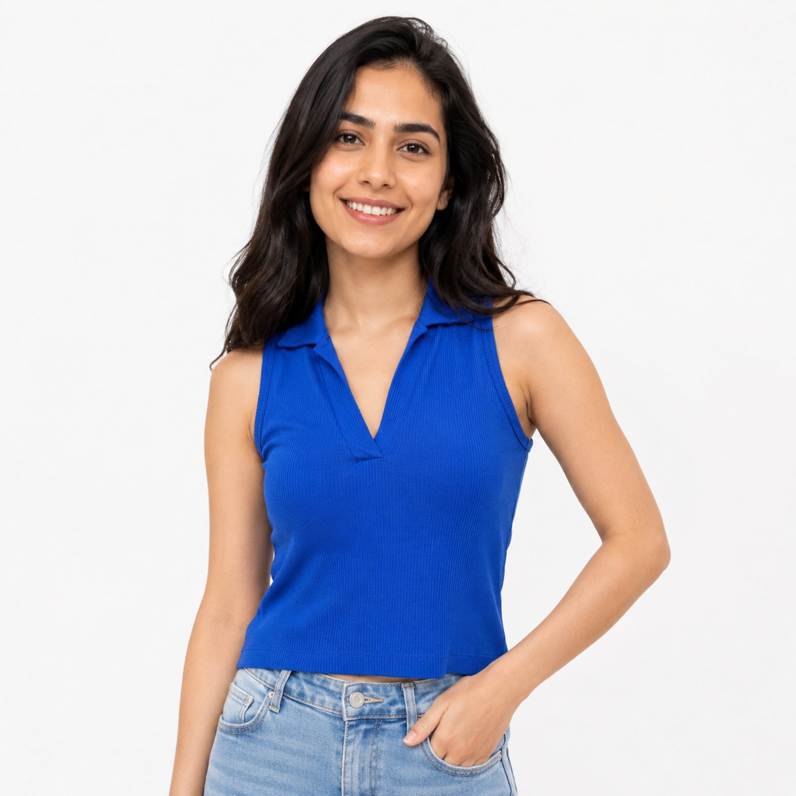 Women's Royal Blue Ribbed Crop Top-1