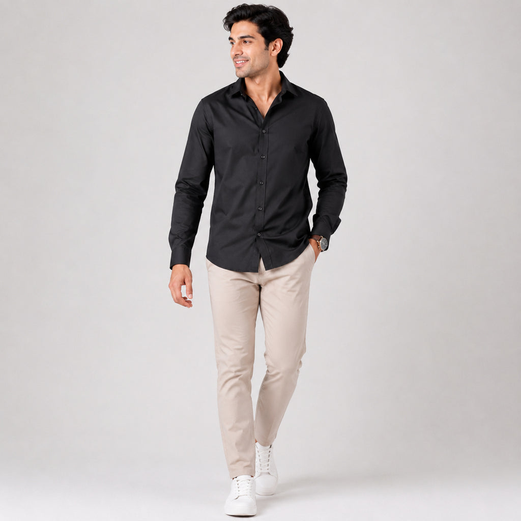Men's Black Solid Full Sleeve Formal Shirt-3