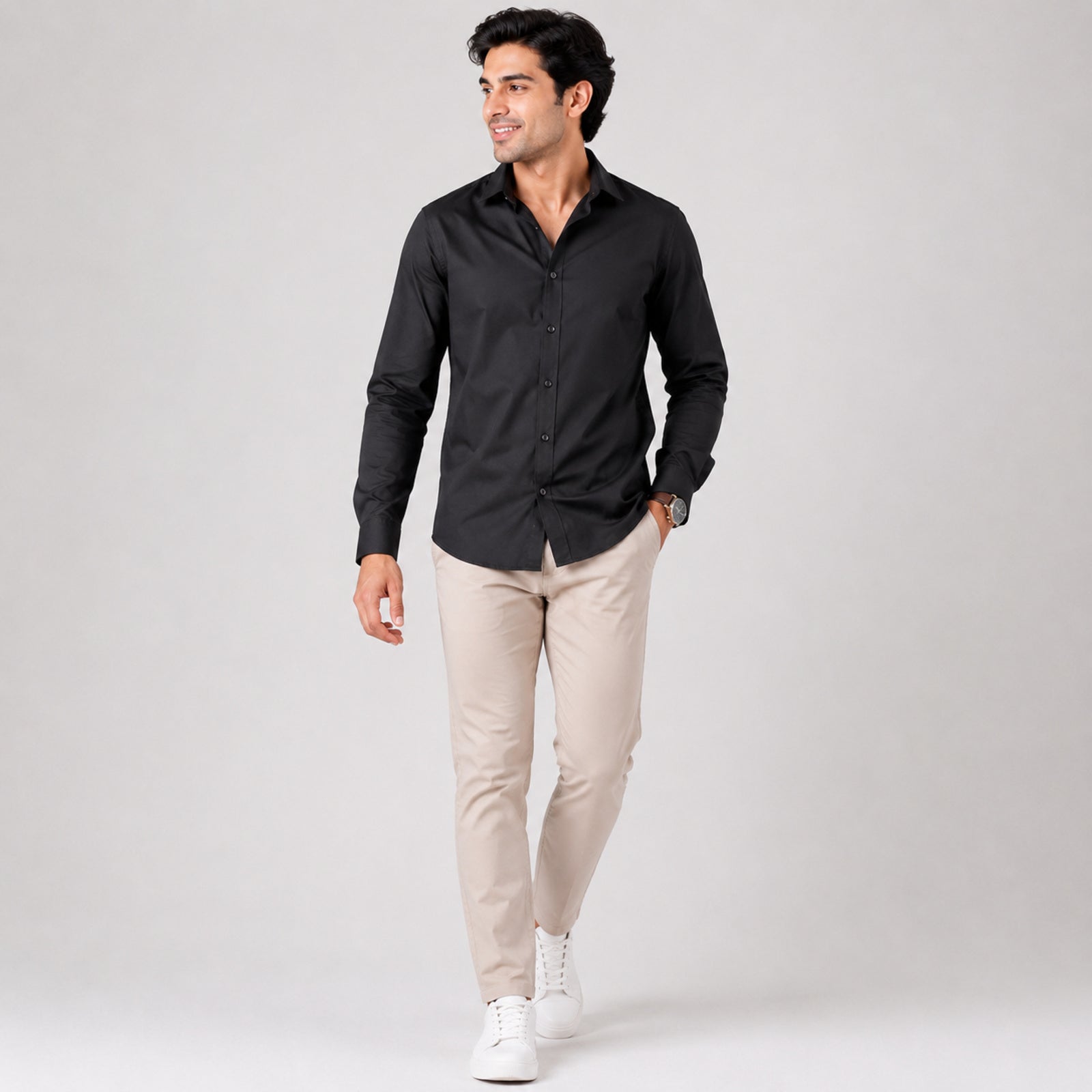 Men's Black Solid Full Sleeve Formal Shirt-3