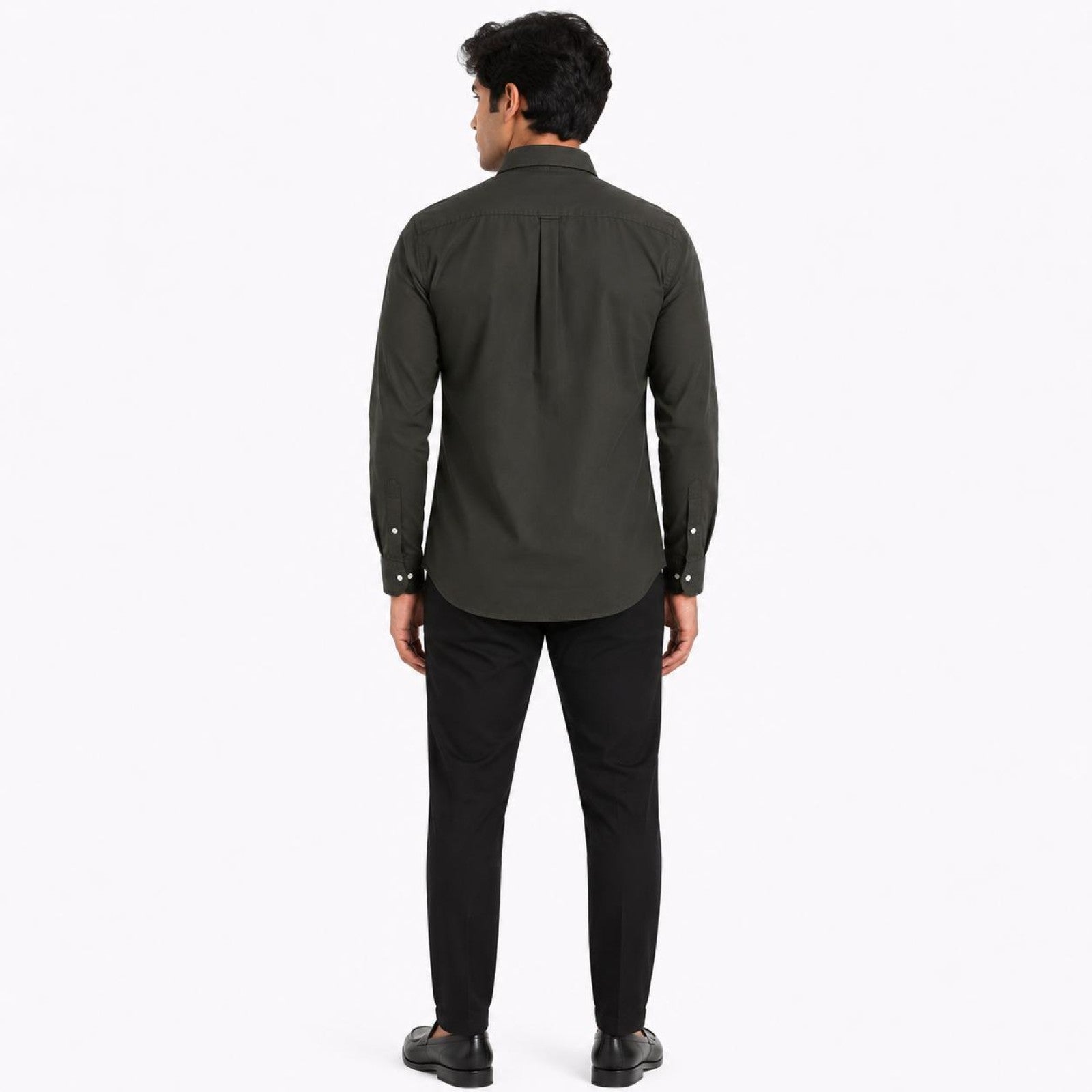 Men's Olive Green Button-Down Collar Full Sleeve Shirt with Chest Pocket-4