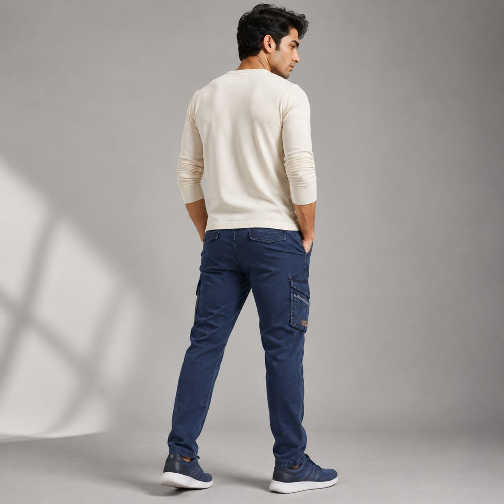 Men's Deep Navy Utility Cargo Denim Joggers-1