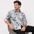 Men's Grey Abstract Geometric Printed Full Sleeve Casual Shirt-2