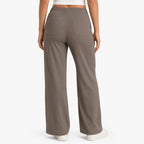 Women's Elegant Light Brown Ribbed Wide Leg Lounge Trousers-4