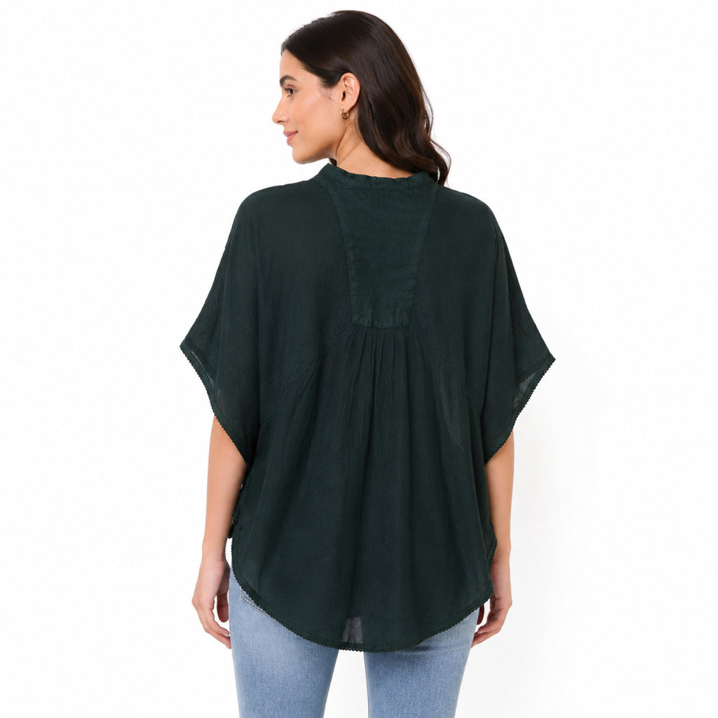 Women's Black Embroidered Kaftan Top-4