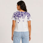 Women's White Floral Print Round Neck T-Shirt-4