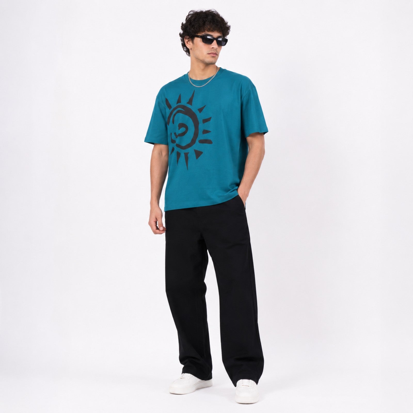 Men's Blue Sun Graphic Oversized T-Shirt-4