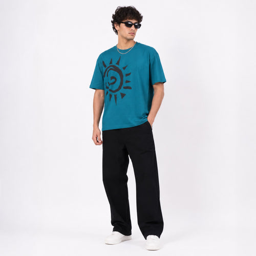 Men's Blue Sun Graphic Oversized T-Shirt-4