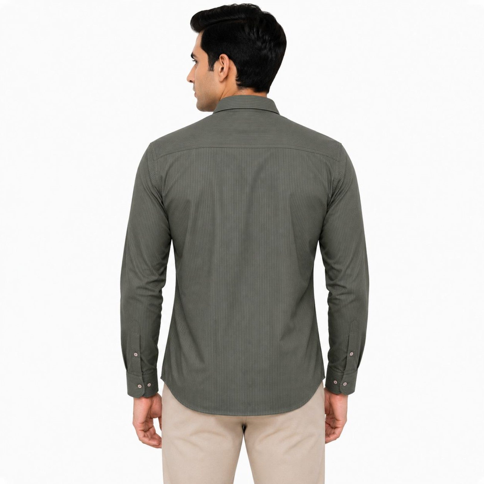 Men's Olive Green Rib-Textured Smart Fit Shirt | Modern Full Sleeve Everyday Shirt-4