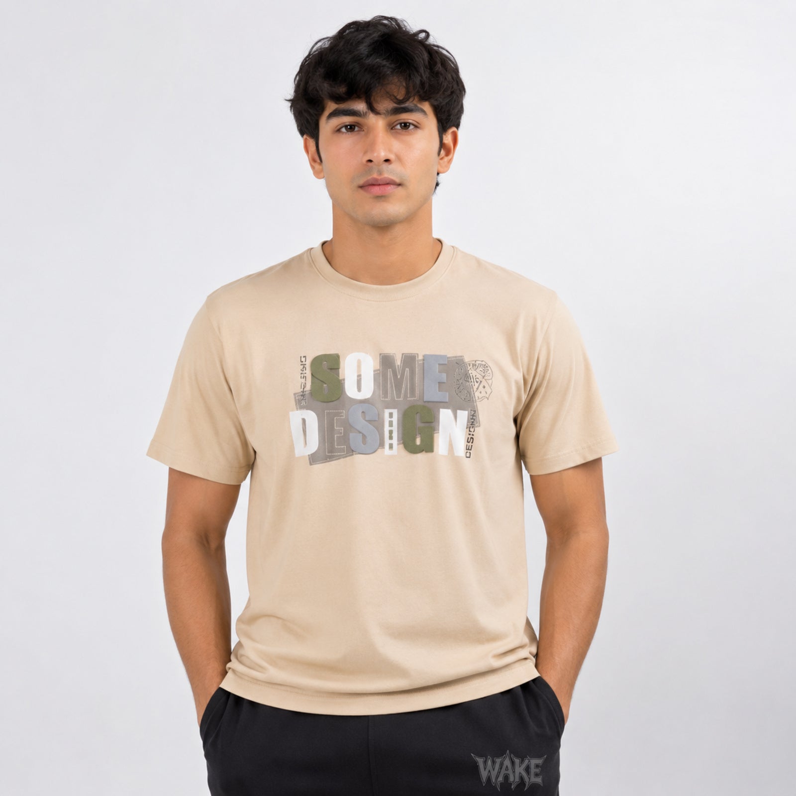 Men's Cream Graphic Printed Casual T-Shirt-4