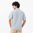 Men's White & Blue Geometric Print Casual Shirt-2