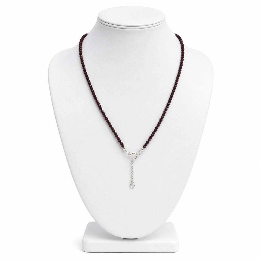 Women's Elegant Maroon Beaded Choker Necklace with Sterling Silver Drop Chain Accent-1