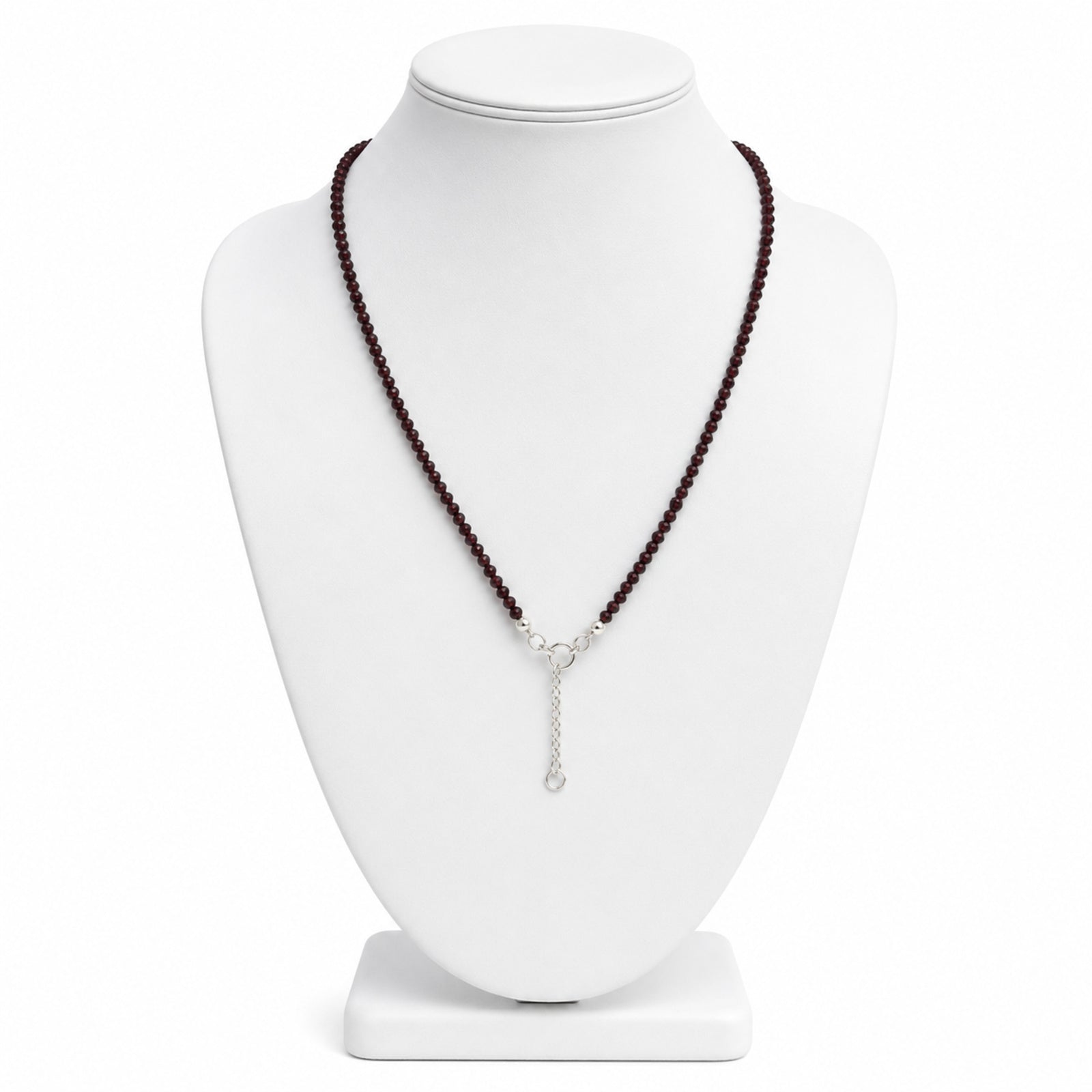 Women's Elegant Maroon Beaded Choker Necklace with Sterling Silver Drop Chain Accent-1