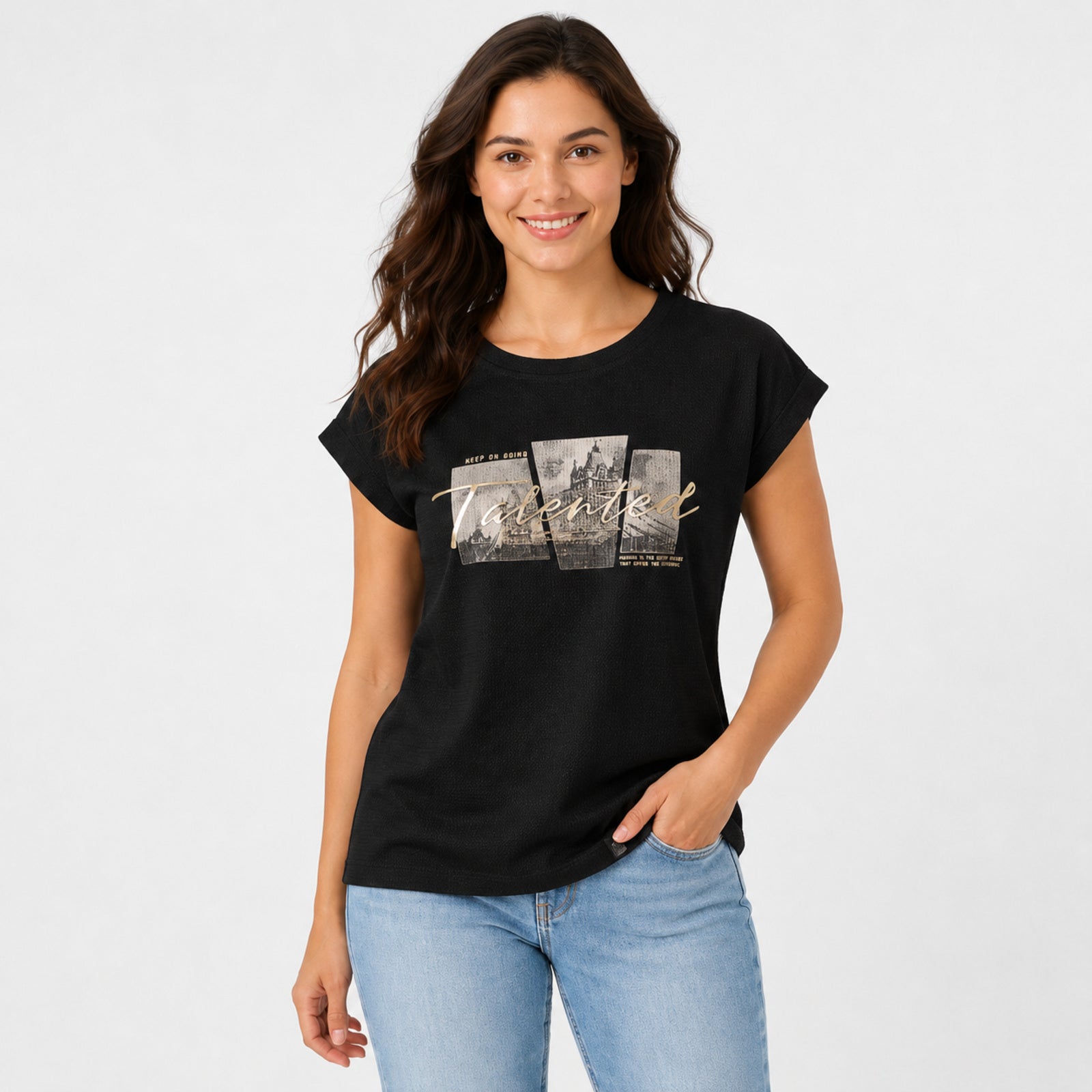 Women's Black Graphic Printed Casual T-Shirt | Soft Everyday Cotton Tee-2