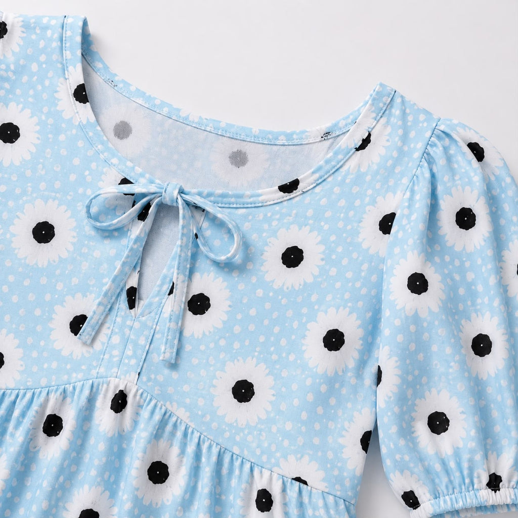 Women's Sky Blue Floral Print Peplum Top-3