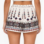 Women's White Geometric Printed Drawstring Casual Shorts | Relaxed Fit Summer Shorts-4