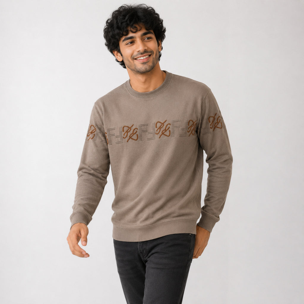 Men's Olive Signature Pattern Winter Knit Sweater-3
