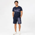 Men's Navy Blue Abstract Wave Graphic Performance T-Shirt and Shorts Co-ord Set-4