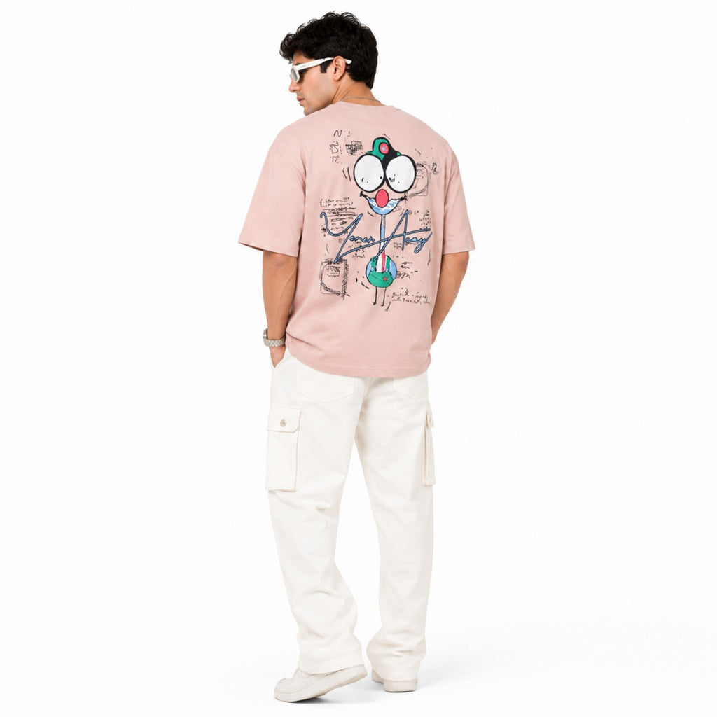 Men's Blush Pink Oversized Graphic T-Shirt-3