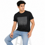 Men's Navy Blue Vertical Line Graphic Crew Neck T-Shirt | Regular Fit Half Sleeve Casual Tee-2