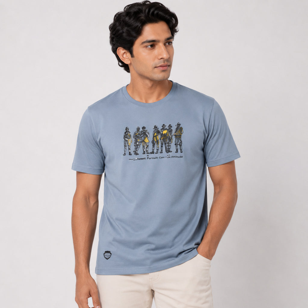 Men's Light Blue Graphic Printed Crew Neck T-Shirt-2