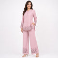 Women's Embroidered Kurta Pant Co-Ord Set | Elegant Straight Fit Ethnic Wear Set with Wide Leg Pants – Pink-1