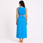 Women's Blue Sleeveless Crop Top and Maxi Skirt Co-Ord Set-4