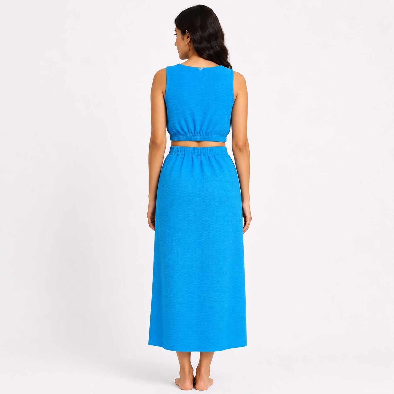 Women's Blue Sleeveless Crop Top and Maxi Skirt Co-Ord Set-4