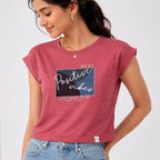 Women's Positive Vibes Graphic Printed Red T-Shirt-2