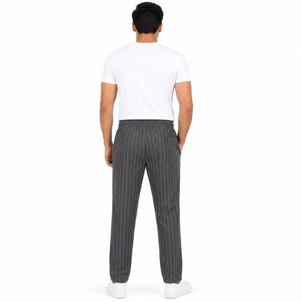 Men's Green Pinstripe Elastic Waist Straight Fit Casual Pants-4