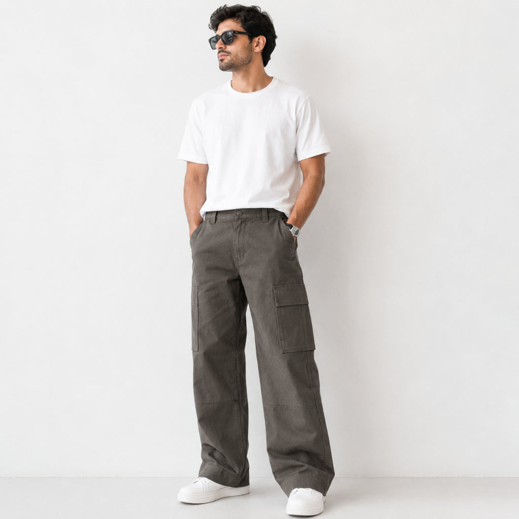 Men's Dark Grey Utility Cargo Straight Fit Pants-4