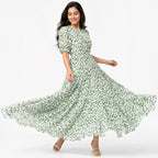 Women's Elegant Printed Fit & Flare Maxi Dress-1
