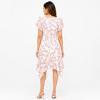 Women's Purple Floral Print High Low Midi Dress-2