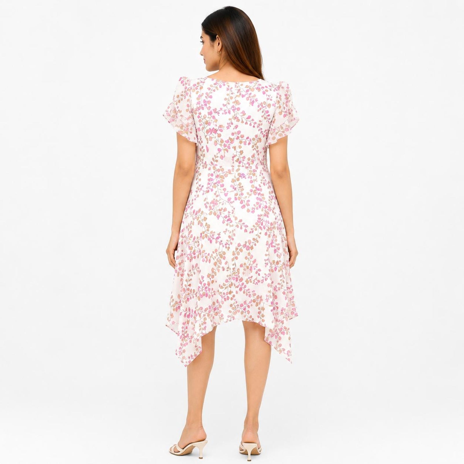 Women's Purple Floral Print High Low Midi Dress-2