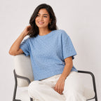 Women's Sky Blue Textured Short Sleeve Top-3