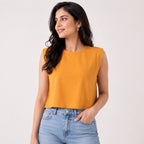 Women's Ochre Sunset Yellow Muscle Tee with Architectural Padded Shoulders-2