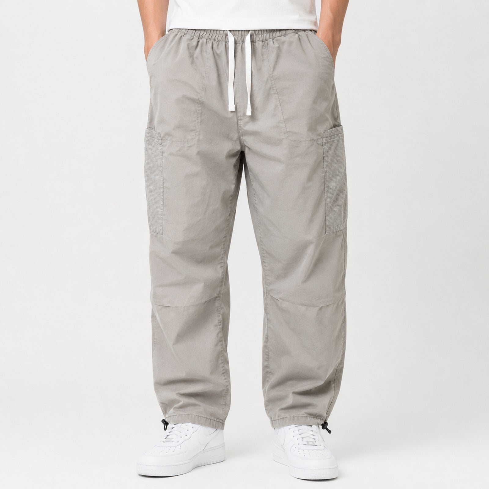 Men's Light Grey Relaxed Fit Cargo Lounge Pants-4