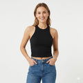 Women's Black Ribbed Sleeveless Crop Tank Top-1
