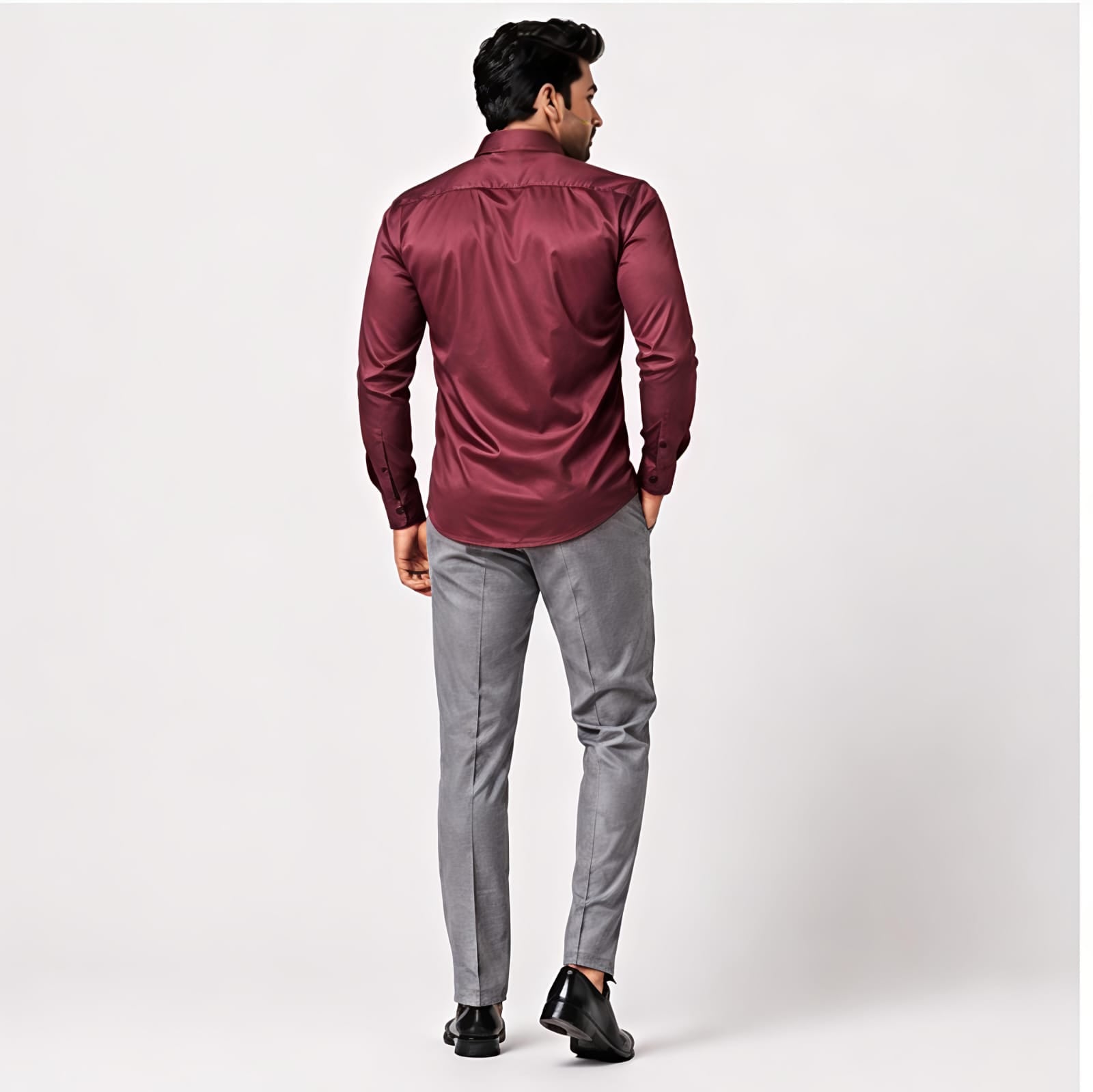 Men's Regal Maroon Satin Evening Shirt-4