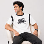 Men's White Graphic Print Crew Neck T-Shirt-3