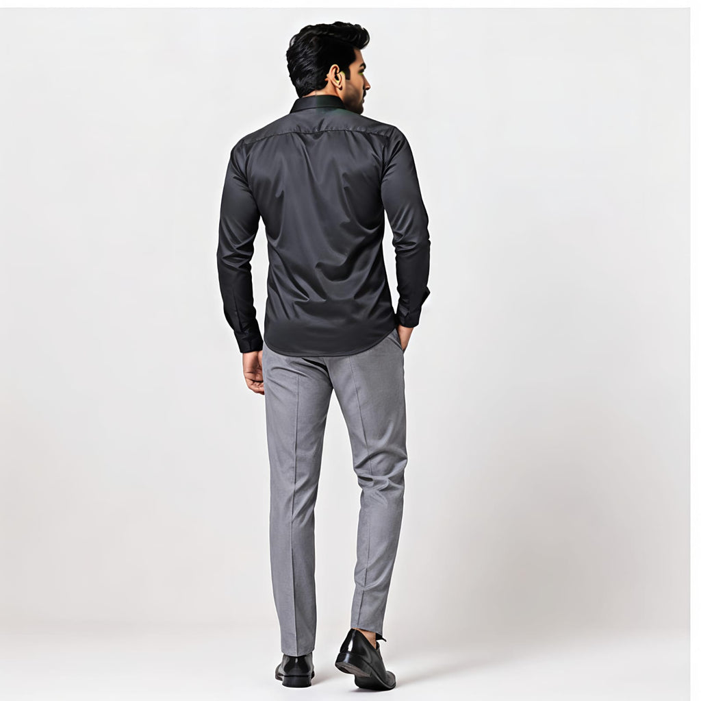 Men's Dark Grey Satin Formal Shirt-4