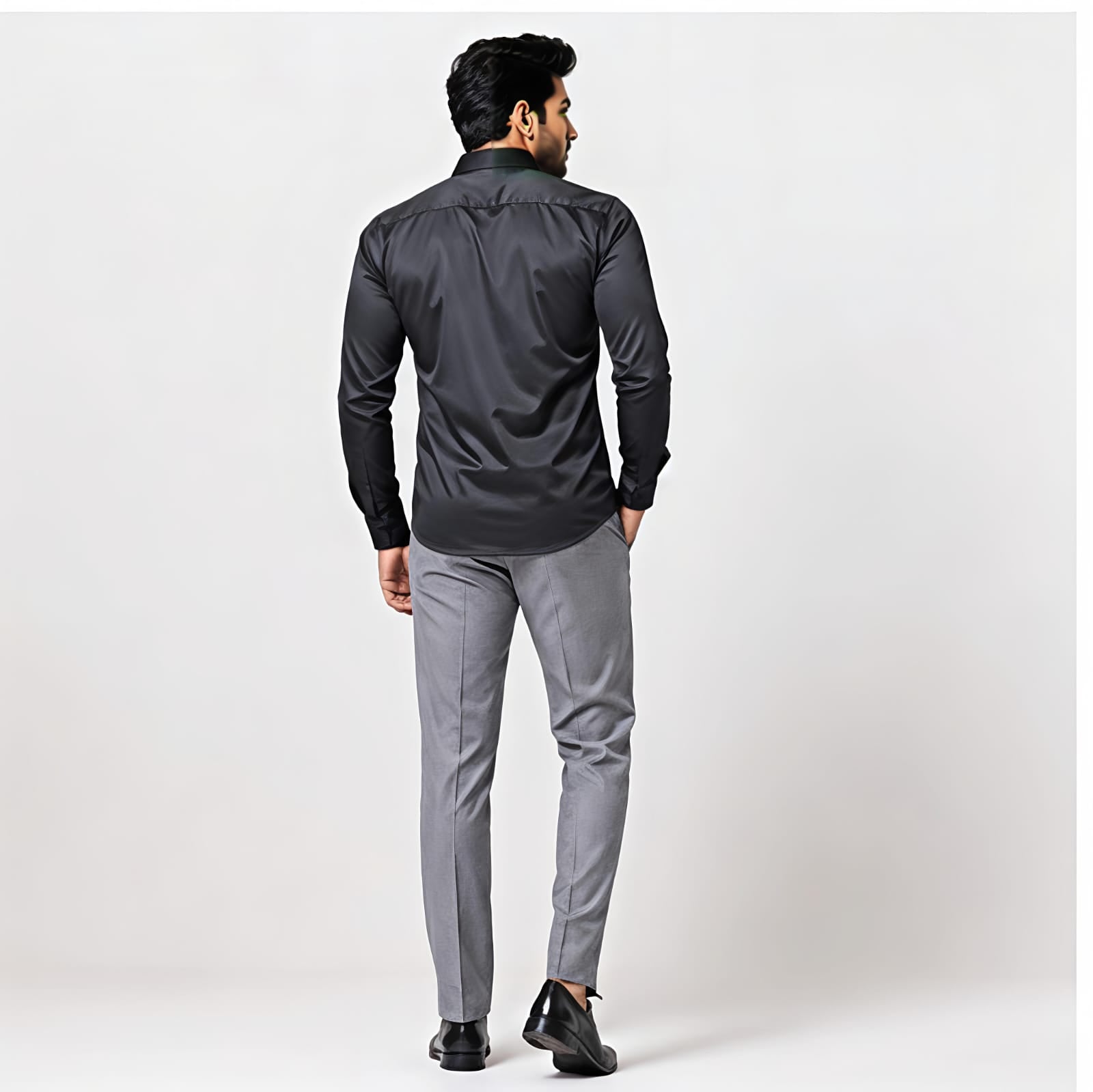 Men's Dark Grey Satin Formal Shirt-4