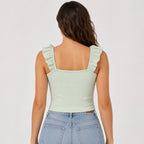Women's Sage Whisper Ribbed Ruffle Strap Crop Top-4