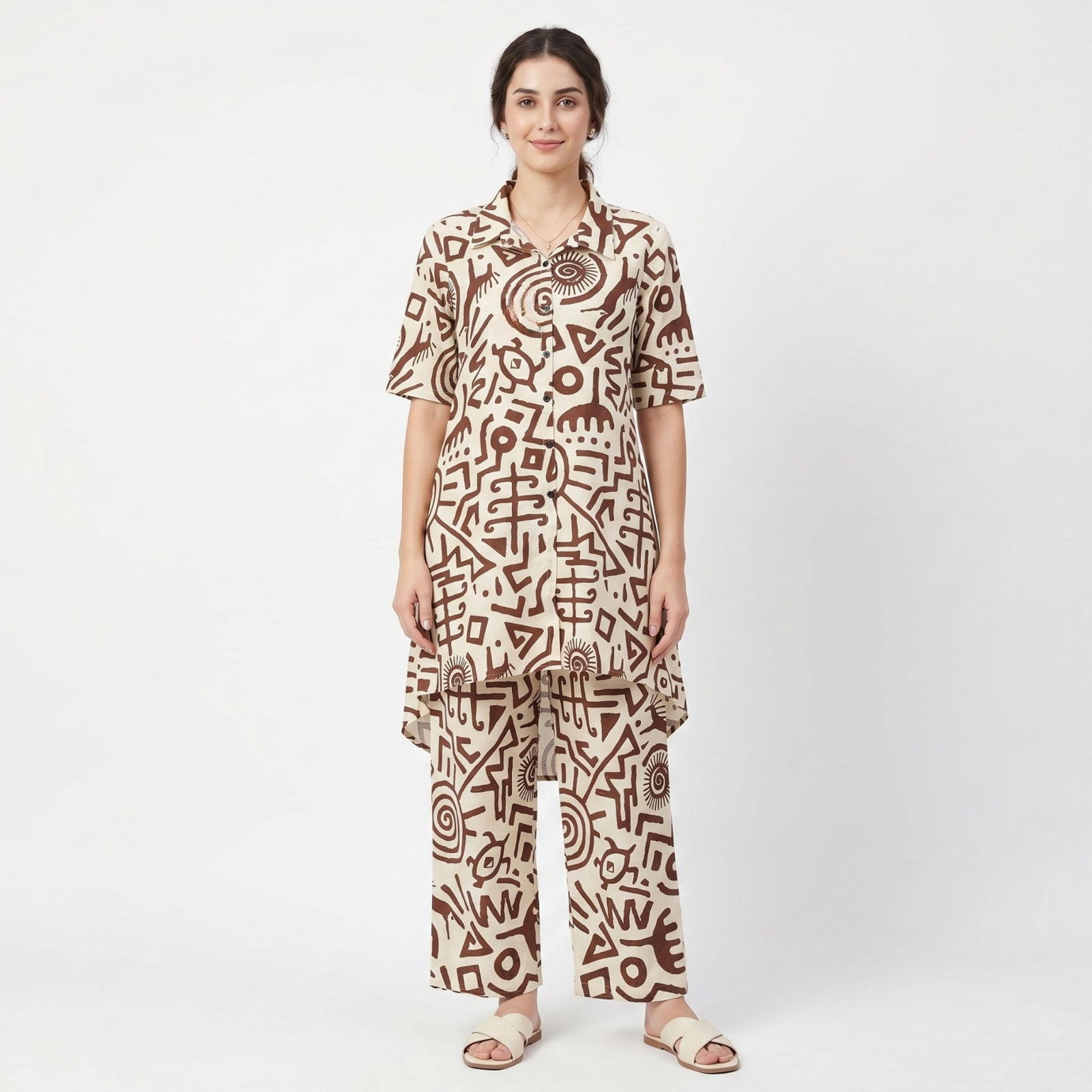Women's Cream Abstract Printed Co-Ord Set-1
