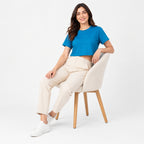 Women's Teal Crew Neck Short Sleeve Relaxed Crop T-Shirt | Solid Everyday Casual Tee-2