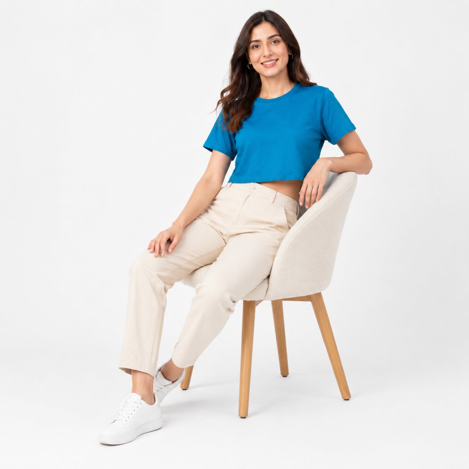 Women's Teal Crew Neck Short Sleeve Relaxed Crop T-Shirt | Solid Everyday Casual Tee-2